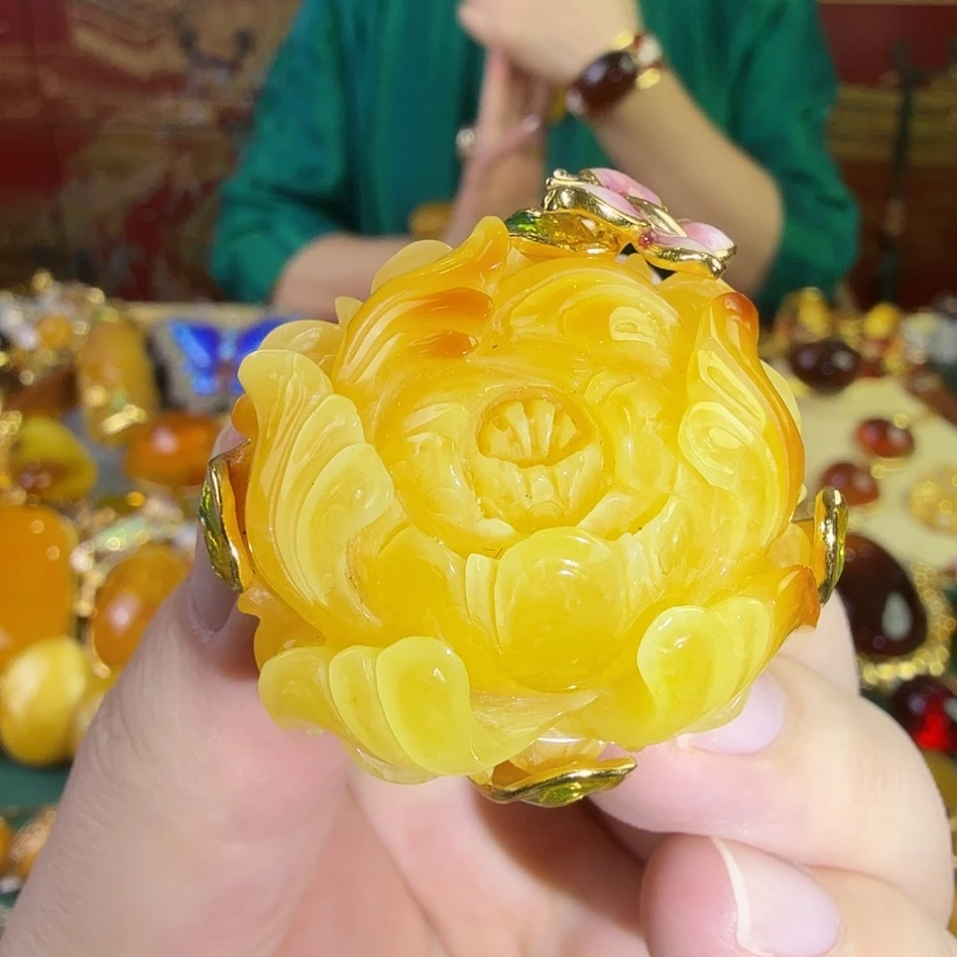 蜜蜡银S925镀金镶嵌戒指