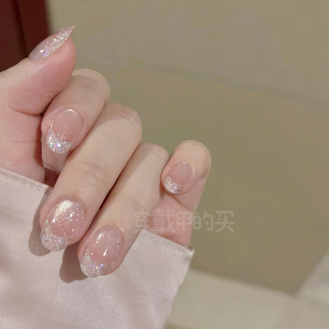 【海盐玫瑰】高级碎钻粉爆闪纯手工穿戴甲款带盒子工具包