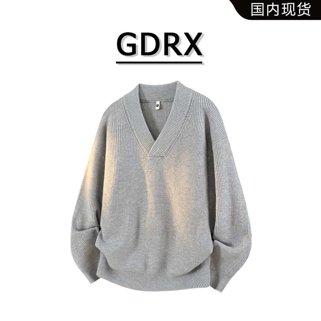 GDRX美式领毛衣男2025秋季新款慵懒风纯色休闲百搭针织衫轻奢男装