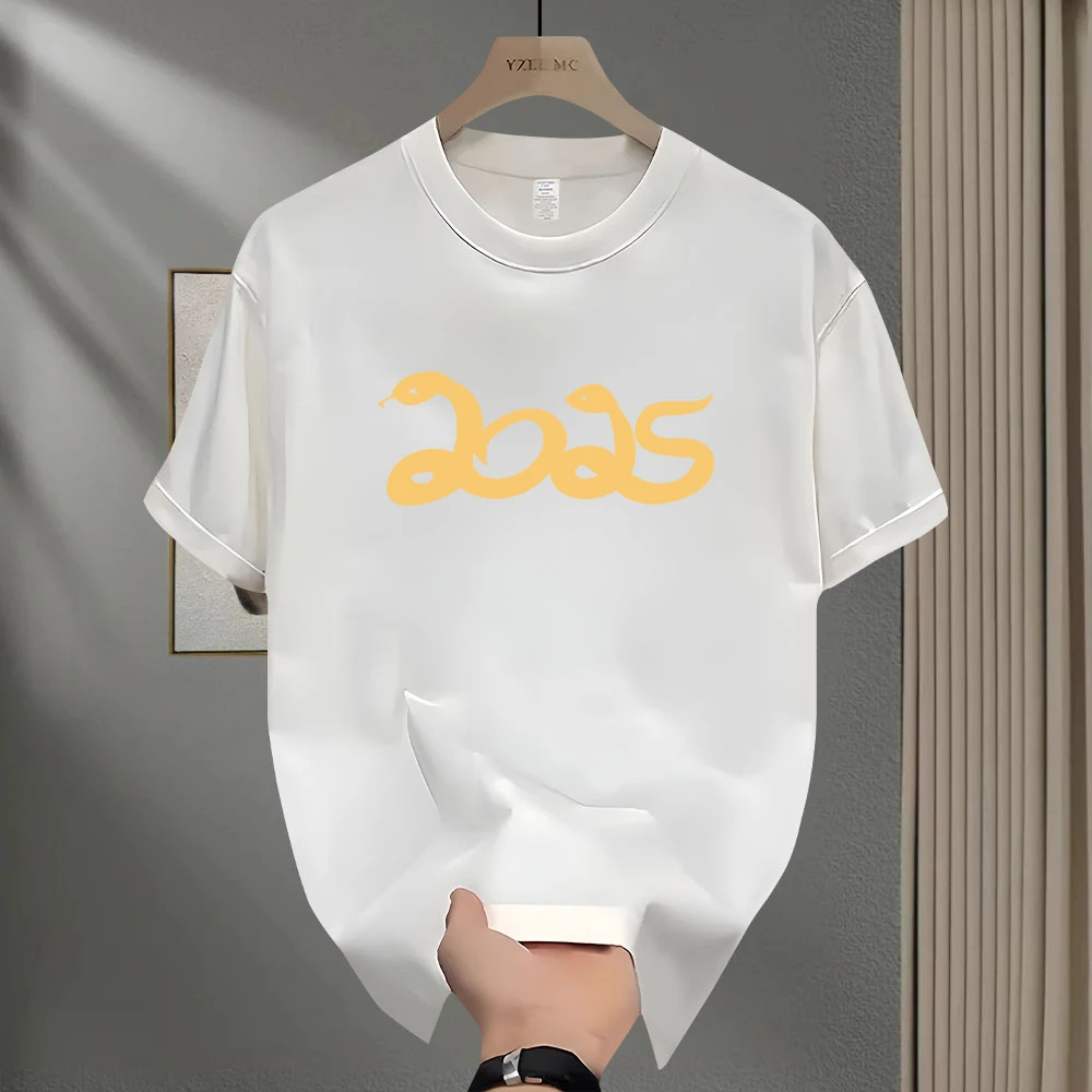 夏季国潮流新中式小众纯棉宽松男女T恤短袖简约2025蛇印花设计感