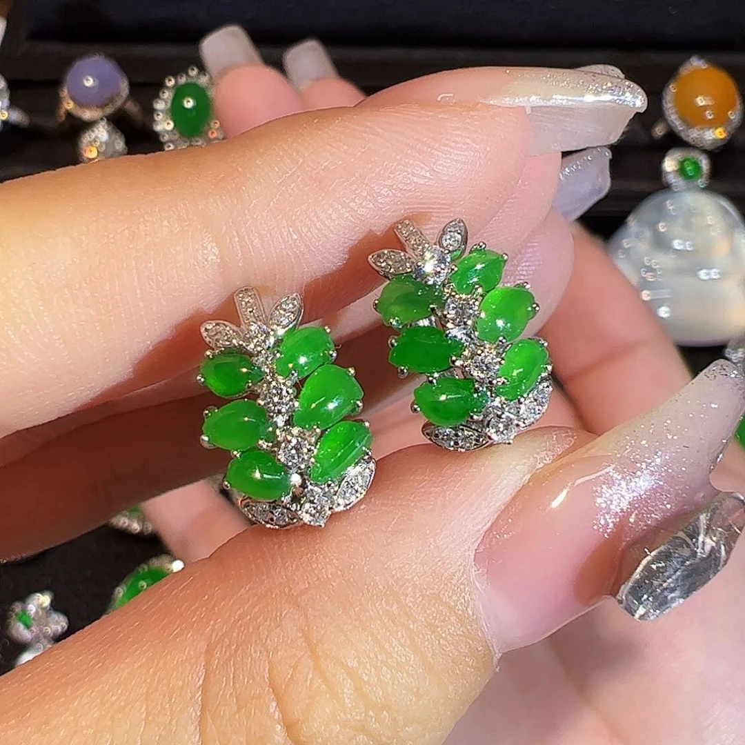 翡翠耳饰18K金镶嵌随性