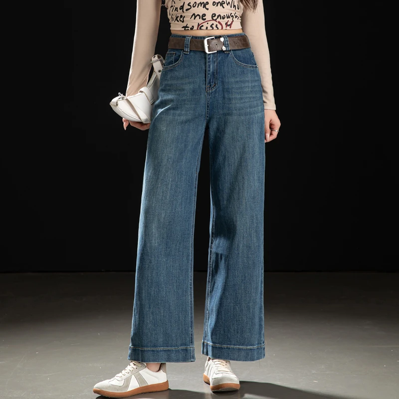 美式牛仔裤女款爆款2025新款秋季窄版直筒裤高腰垂感阔腿裤烟管裤