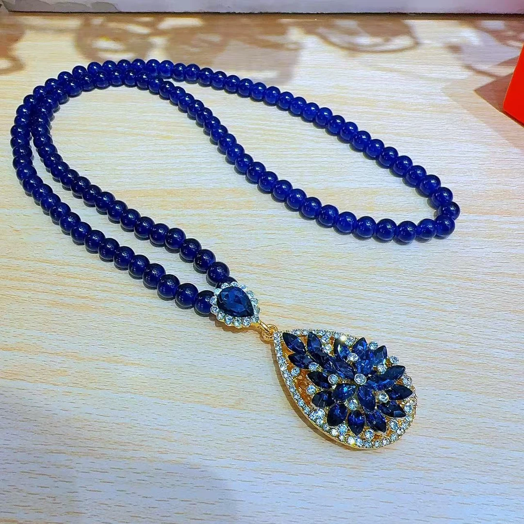 【蓝运当头】蓝色盛世花开重工毛衣链百搭潮流喜庆红毛衣链M2002