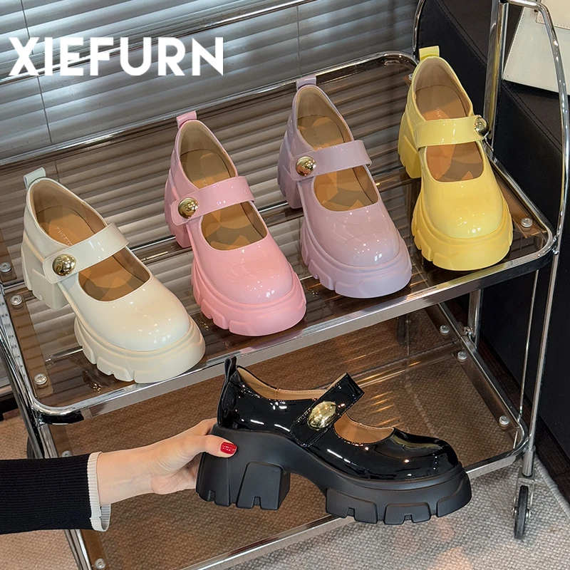 XIEFURN/鞋夫人法式单鞋2025春夏季新款玛丽珍女鞋厚底圆头小皮鞋