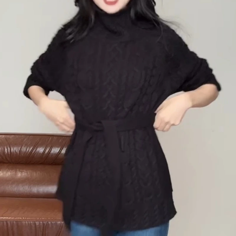 【系带毛衣】秋冬宽松高领麻花套头针织衫LK2508306