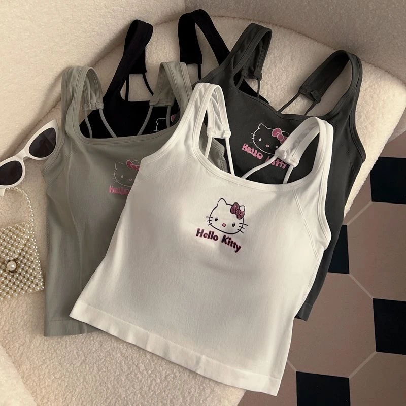 HelloKitty原创百搭吊带带胸垫背心内衣女修身辣妹纯欲上衣