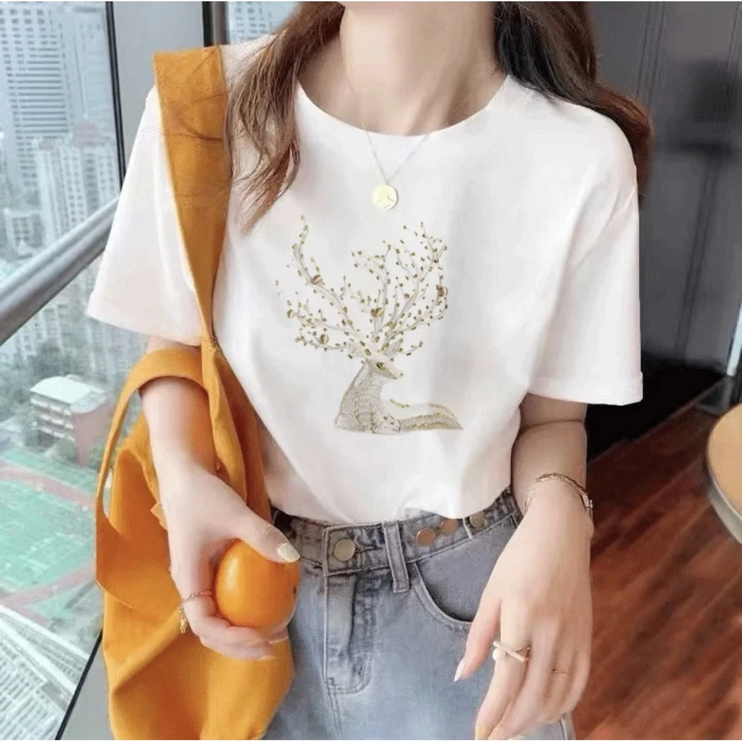 【印花款】重磅纯棉休闲百搭圆领半袖T恤夏季宽松时尚印花短袖15