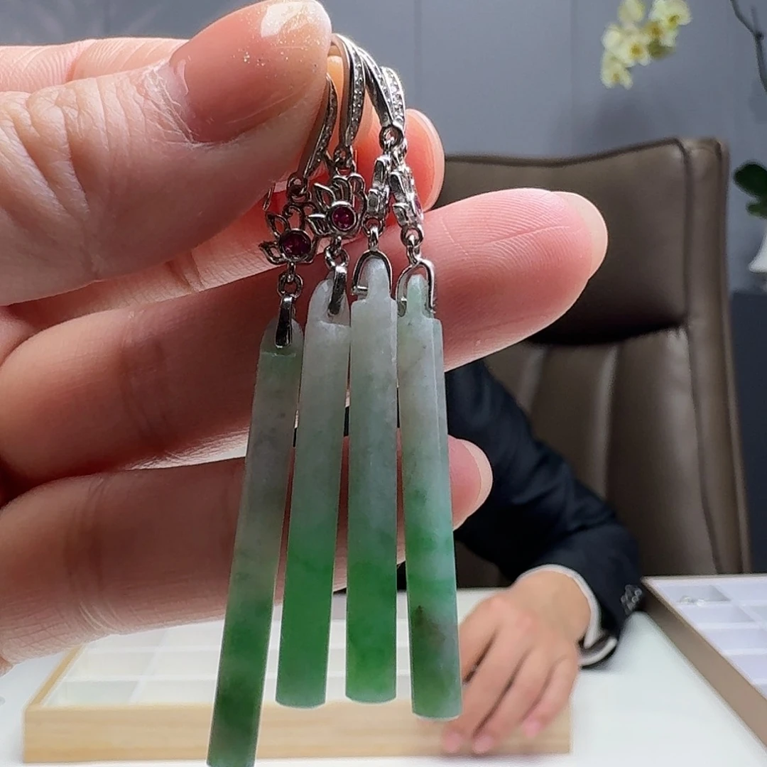 翡翠耳饰银S925镶嵌多样性发货其一