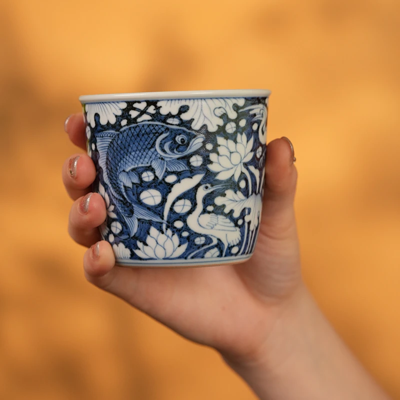 瓷语慕古蓝地一鹭鱼藻冰桶杯