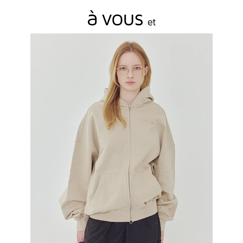 a vous卫衣2025秋冬新款纯棉宽松休闲百搭双拉链连帽上衣外套女
