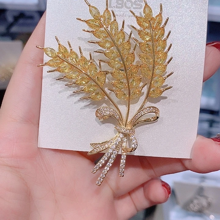 锆石铜合金麦穗胸针 大气上档次