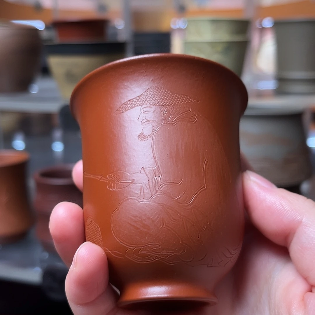 茶杯紫砂朱泥 寒江图 100毫升