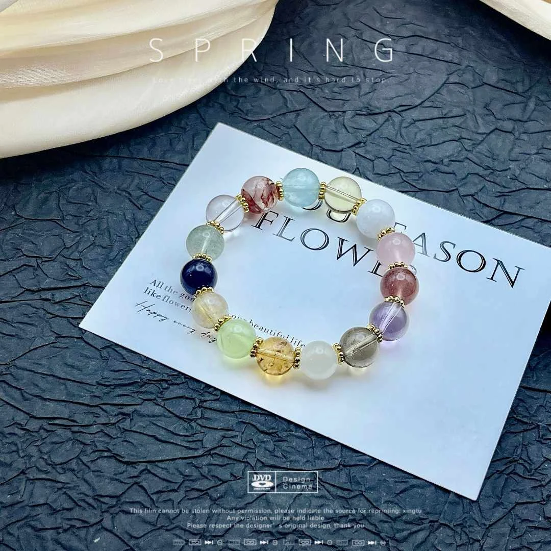 《流星雨》天然 多宝 紫水晶 海蓝宝 金发晶等水晶 卡10 原创手串