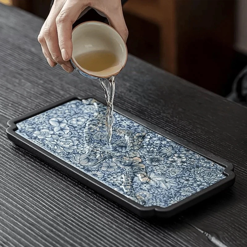国潮陶瓷茶盘中式功夫茶具吸水复古干泡托盘E533