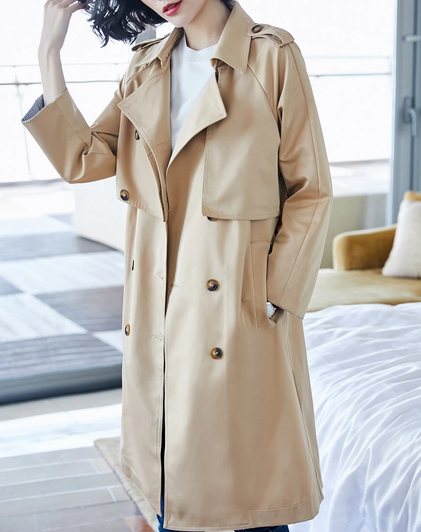 轻职风秋季长款垂感亚麻女士风衣大衣风衣英伦风