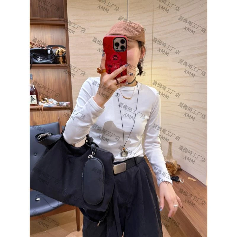 XMM.【圆弧设计T恤】秋季新款潮流百搭长袖打底修身弹力时尚衣G8097