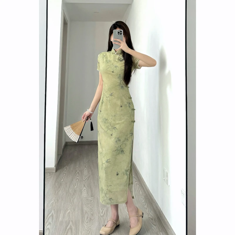 [绿竹]苏禾旗袍春夏新款双层改良款长度约120