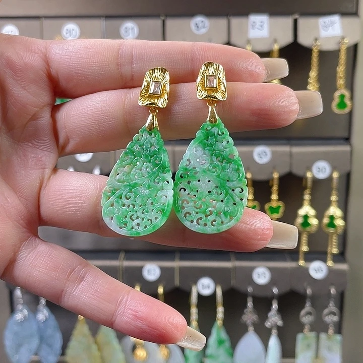 翡翠银S925镶嵌耳饰缅甸A货