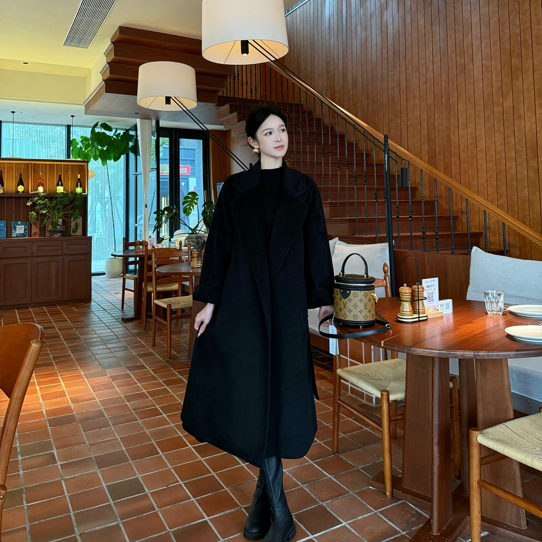 【宁宁】新款双面绒大衣女士宽松慵懒风毛呢外套赫本风气质西装领