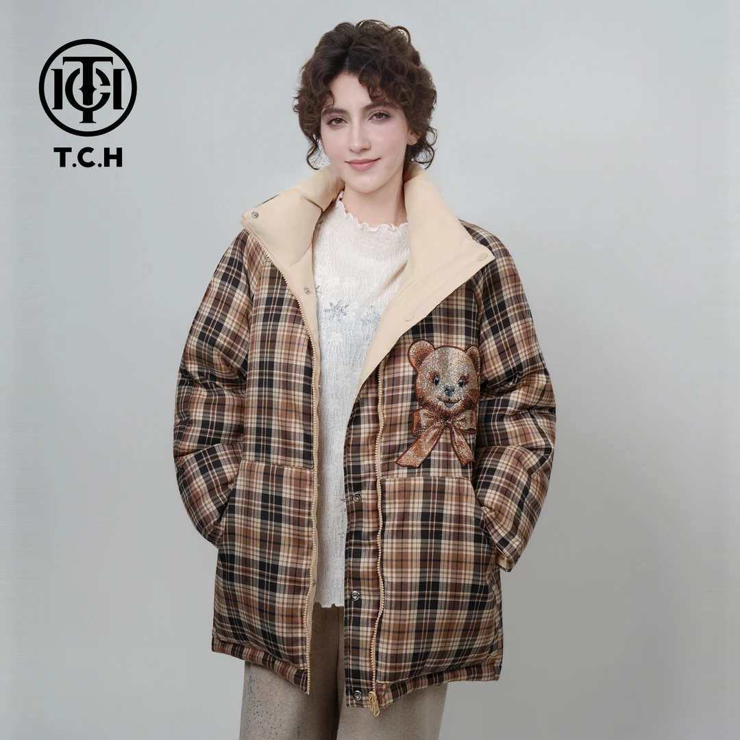 TCH【90绒子】25冬季新款小熊烫钻立领加厚保暖羽绒服T75C19E9013