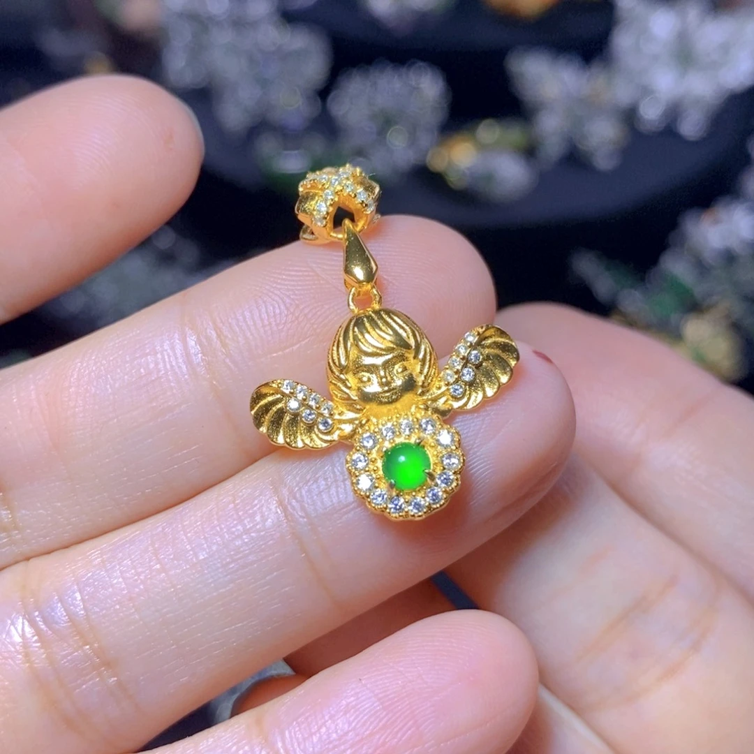 翡翠银S925镶嵌毛衣链天然翡翠