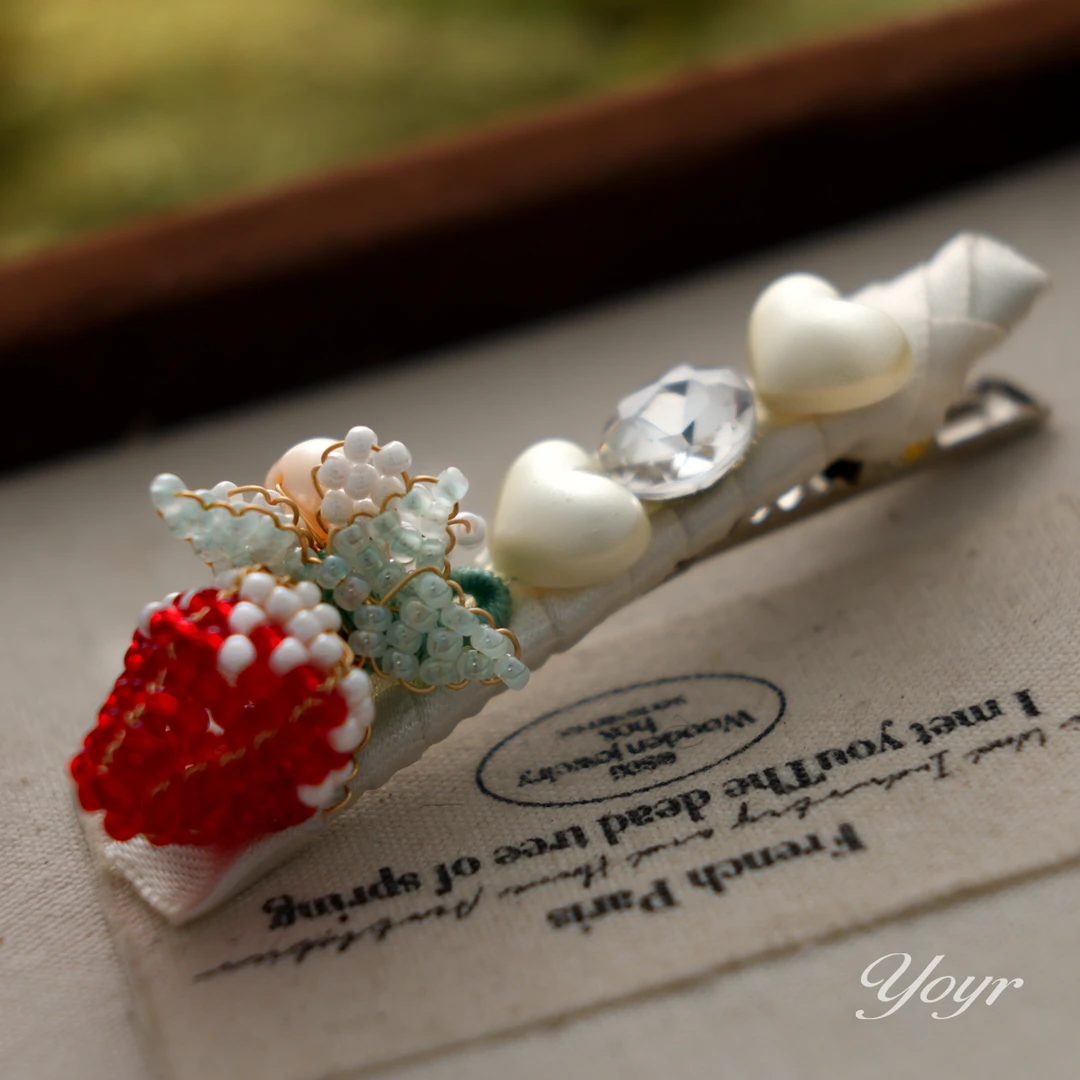 YOYR韩国原单手工刺绣玫瑰发卡甜美可爱时尚发夹百搭刘海夹鸭嘴夹