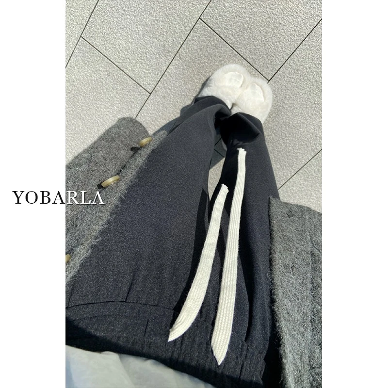 深灰色糯米休闲裤女直筒冬季加绒大码胖mm宽松垂感梨形身材阔腿裤