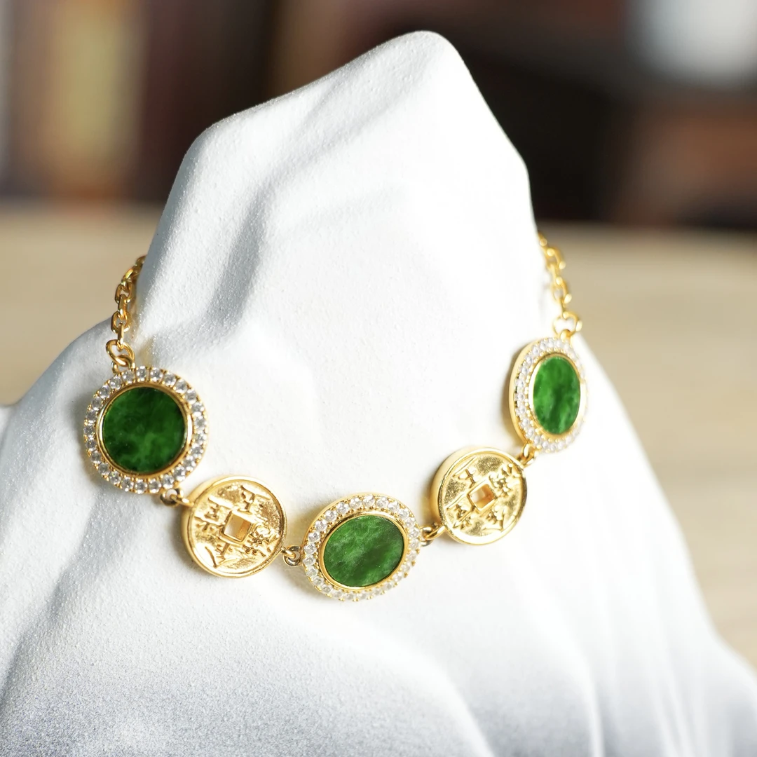 缅甸天然A货翡翠圆牌手链