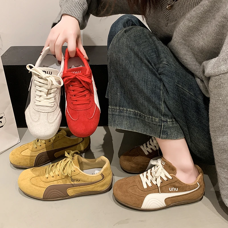 拼色阿甘鞋休闲鞋2025年夏季网面女款平底系带百搭休闲运动德训鞋