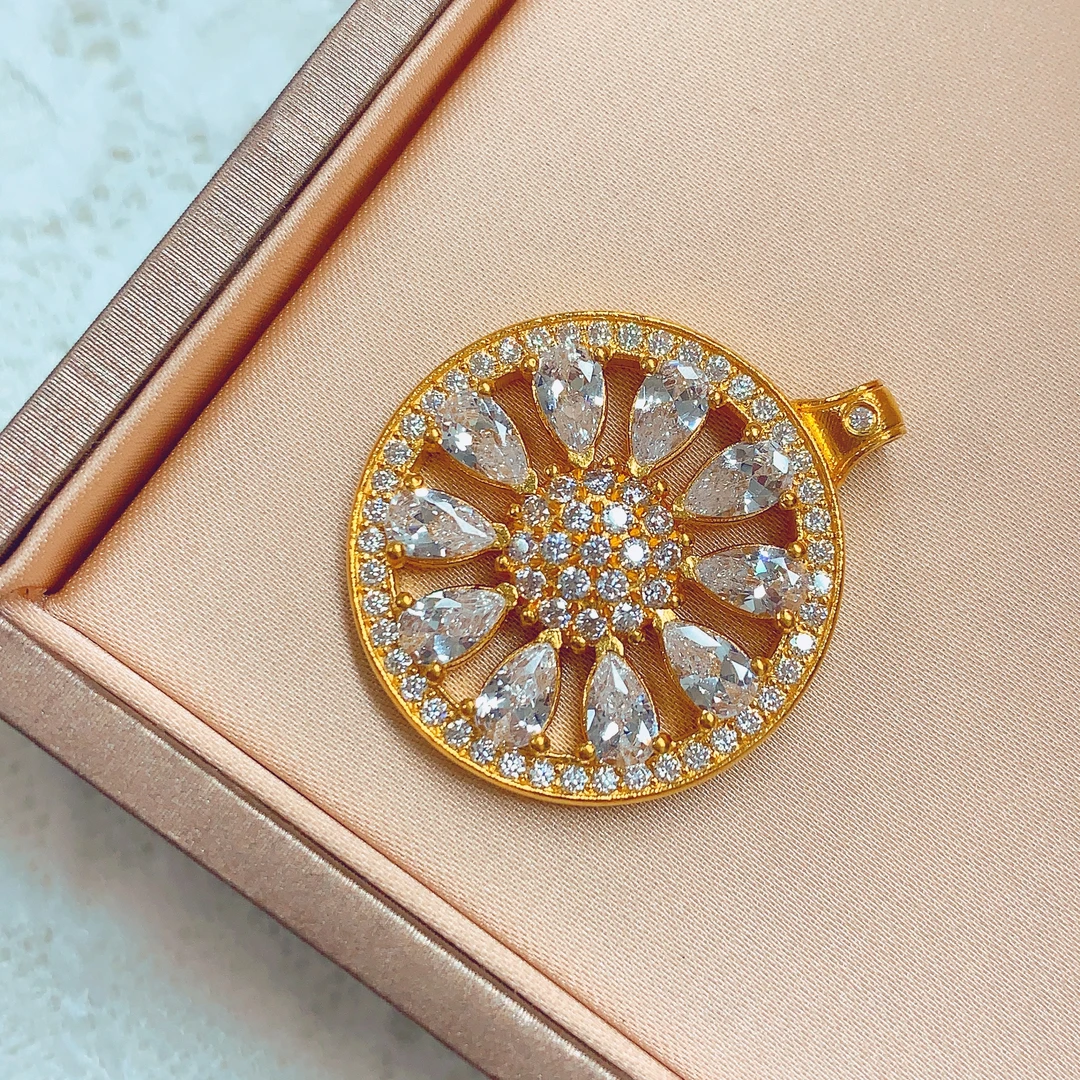 水贝黄金】足金999古法镶嵌太阳花罗盘N500