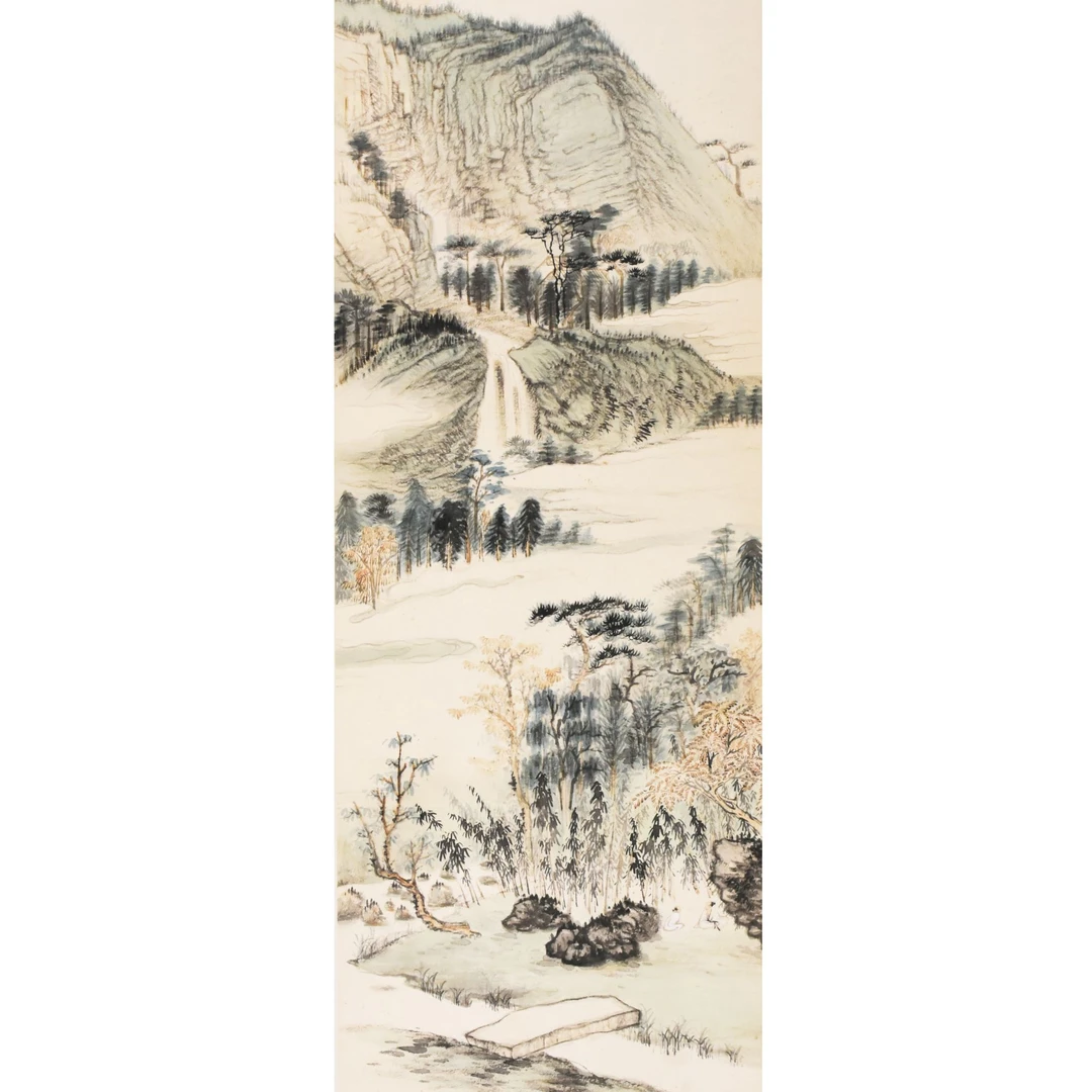 HM9227 溪山高士论道图 114×38 纸本立轴 3.8平尺