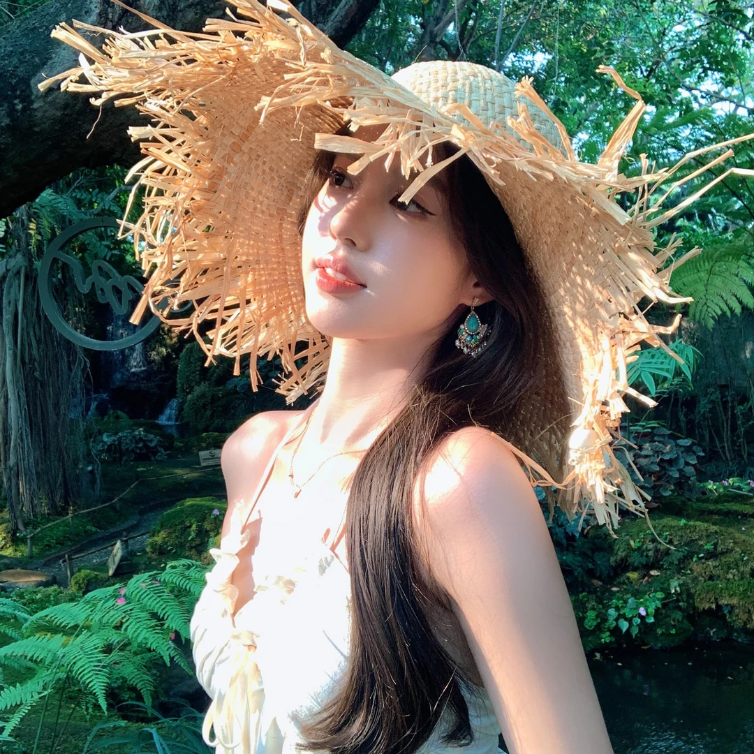 【蜜桃茶】盛夏物语 手工拉菲草帽女海边沙滩防晒拍照遮阳太阳帽