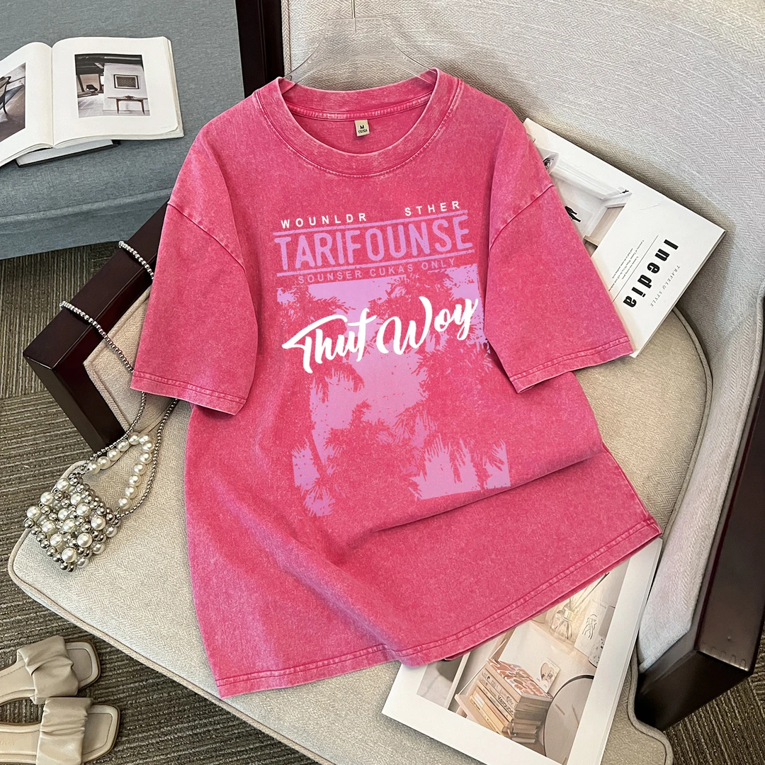 大版t恤女短袖款爆款2025新款韩版宽松t恤女美式复古设计感印花