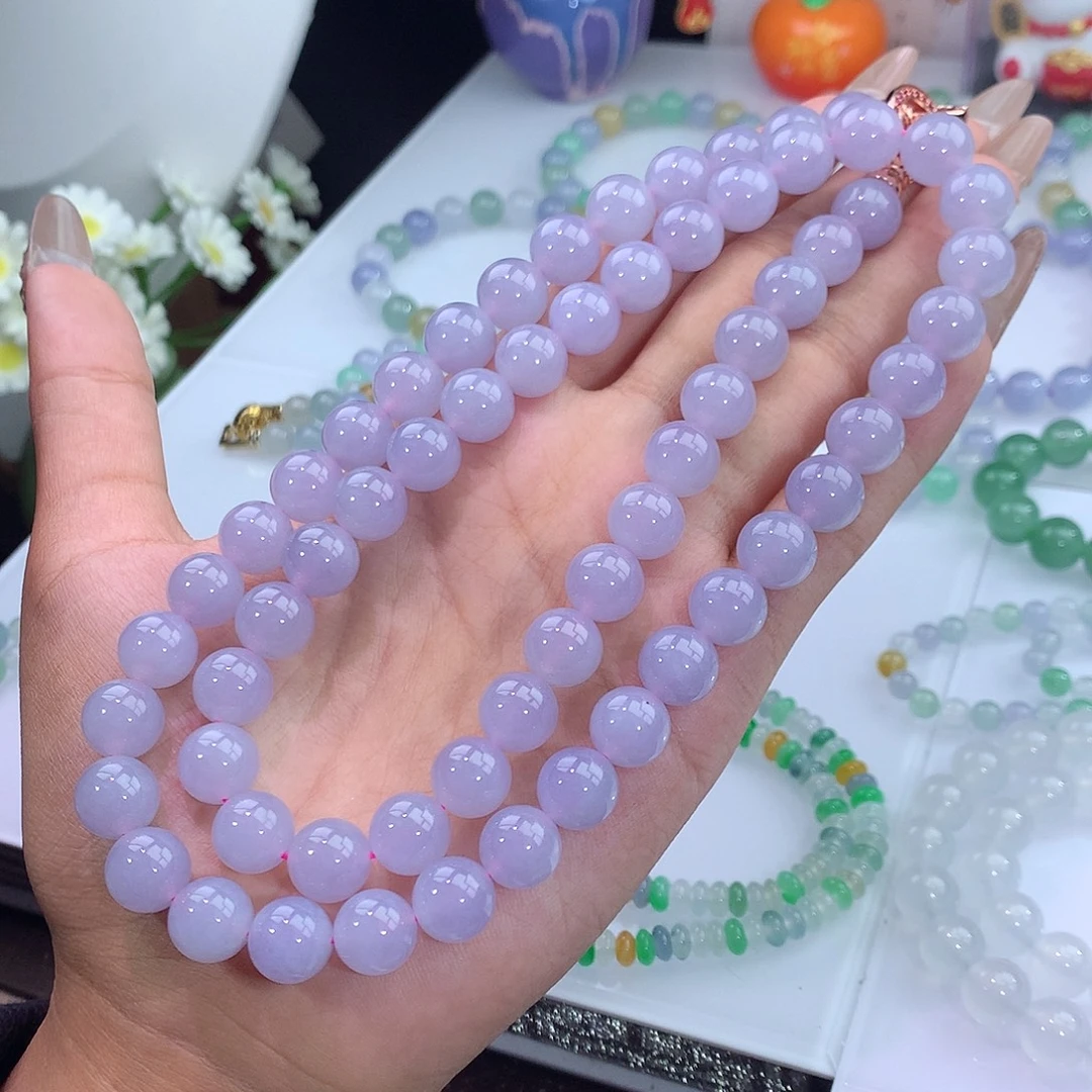 翡翠未镶嵌手链10号 紫罗兰项链卡10mm