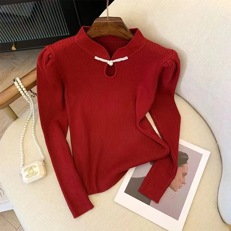 【大表姐】国风新中式珍珠领结气质时尚长袖针织衫