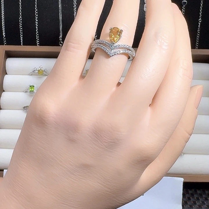 黄晶戒指银S925镶嵌