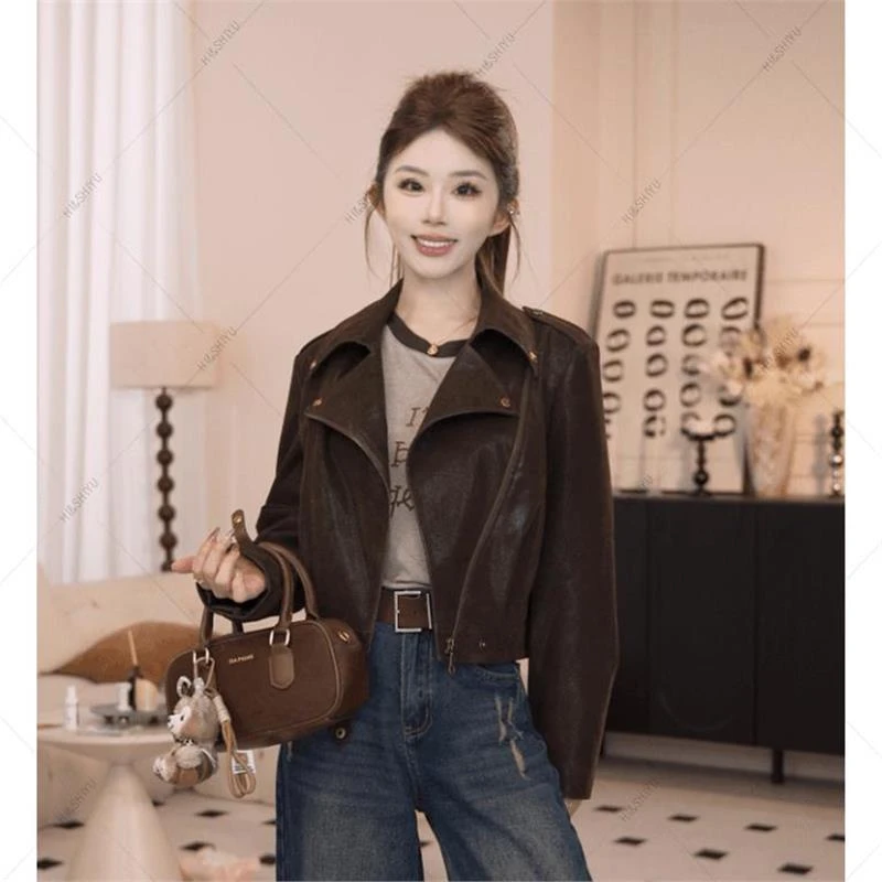 2025春秋季新款女士韩版工装翻领气质短外套皮衣巨好看高级上衣潮