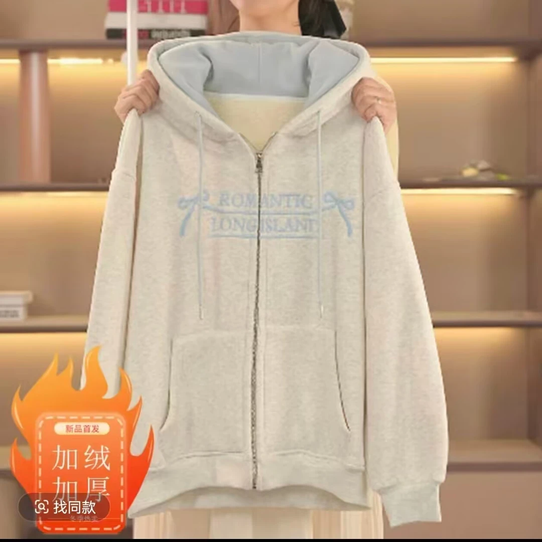 女童加绒外套秋冬款2025新款儿童蝴蝶结卫衣冬季女大童一体绒上衣