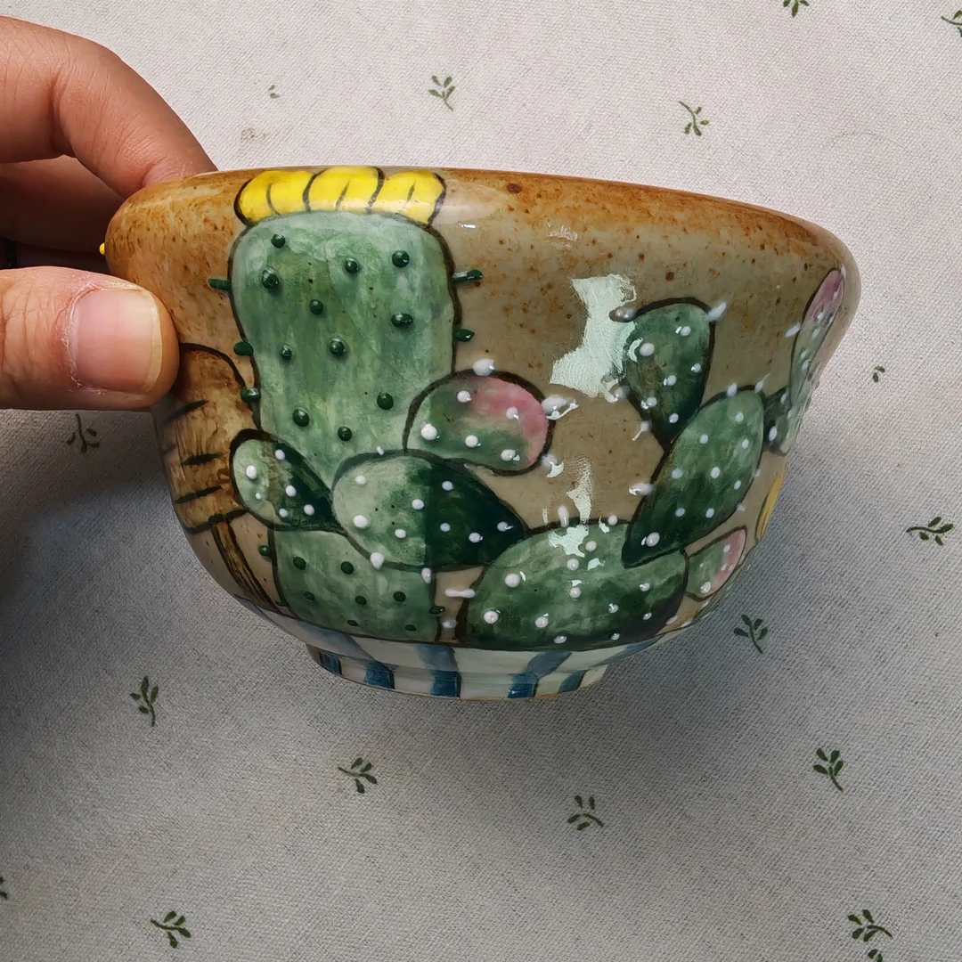 高温瓷器釉下彩觀也手绘米饭碗