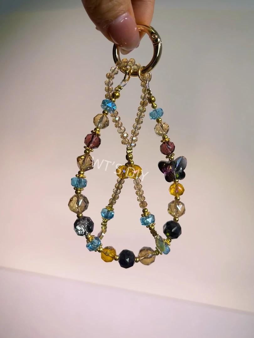 D01【庄生晓梦】五条原创水晶巨闪串珠DIY手机链 装饰链