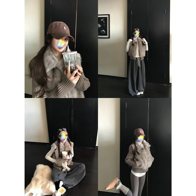 | 毛绒暖暖 | 时髦洋气秋冬短外套针织袖拼接上衣环保毛毛外套女