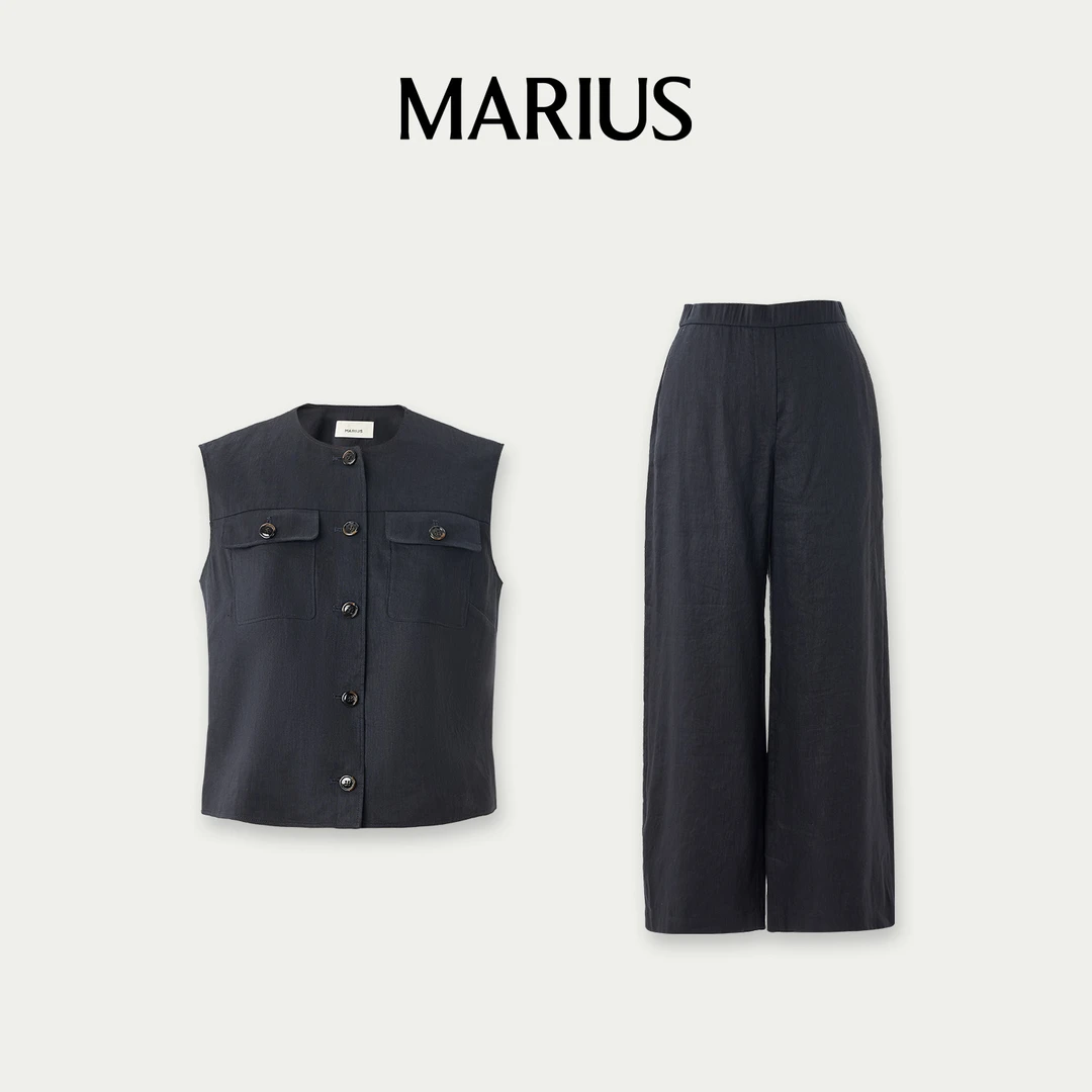 MARIUS时尚休闲百搭贴袋小马甲直筒裤套装