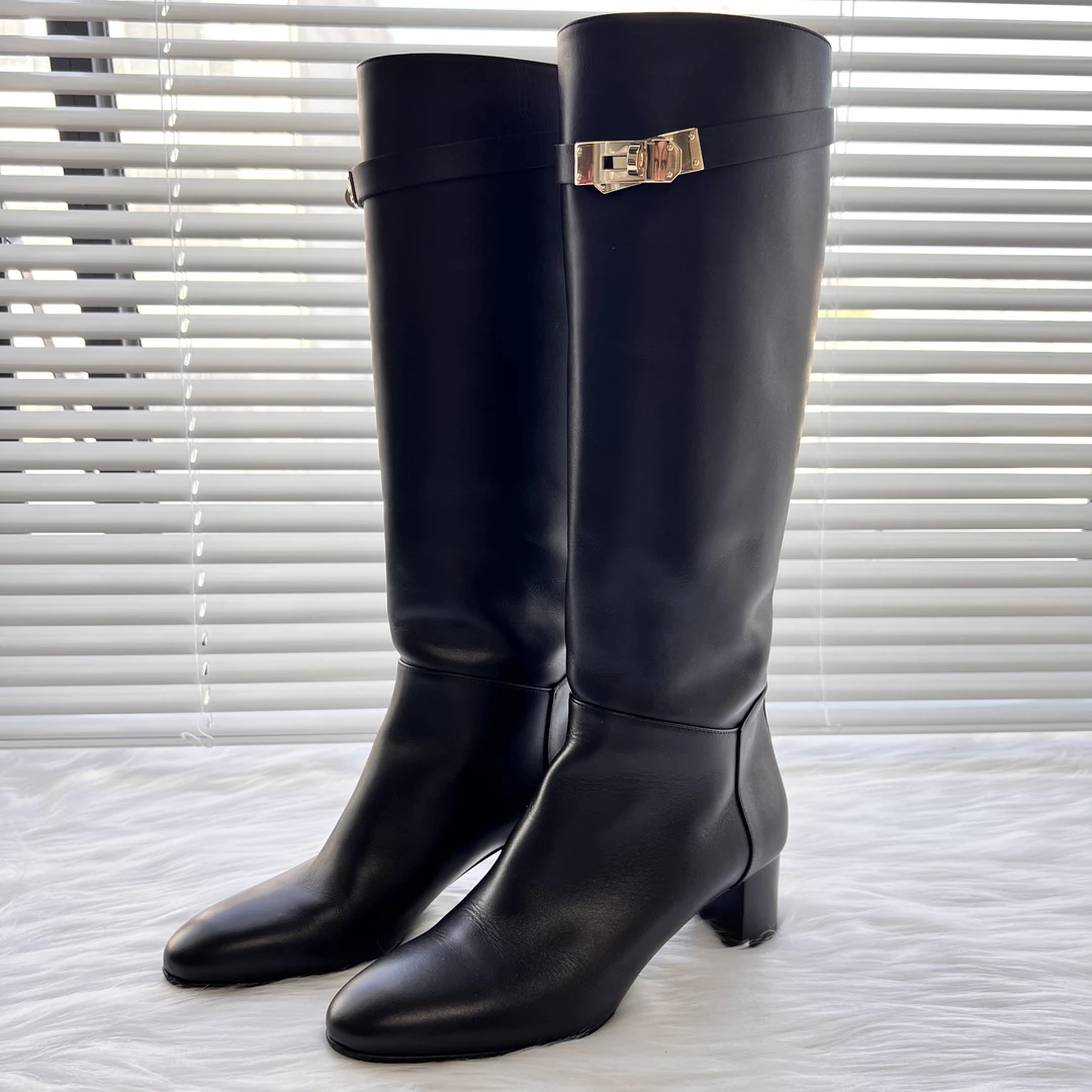 99新 Hermes/爱马仕 尖头kelly金扣高筒靴 37码 公价1.8w bd020