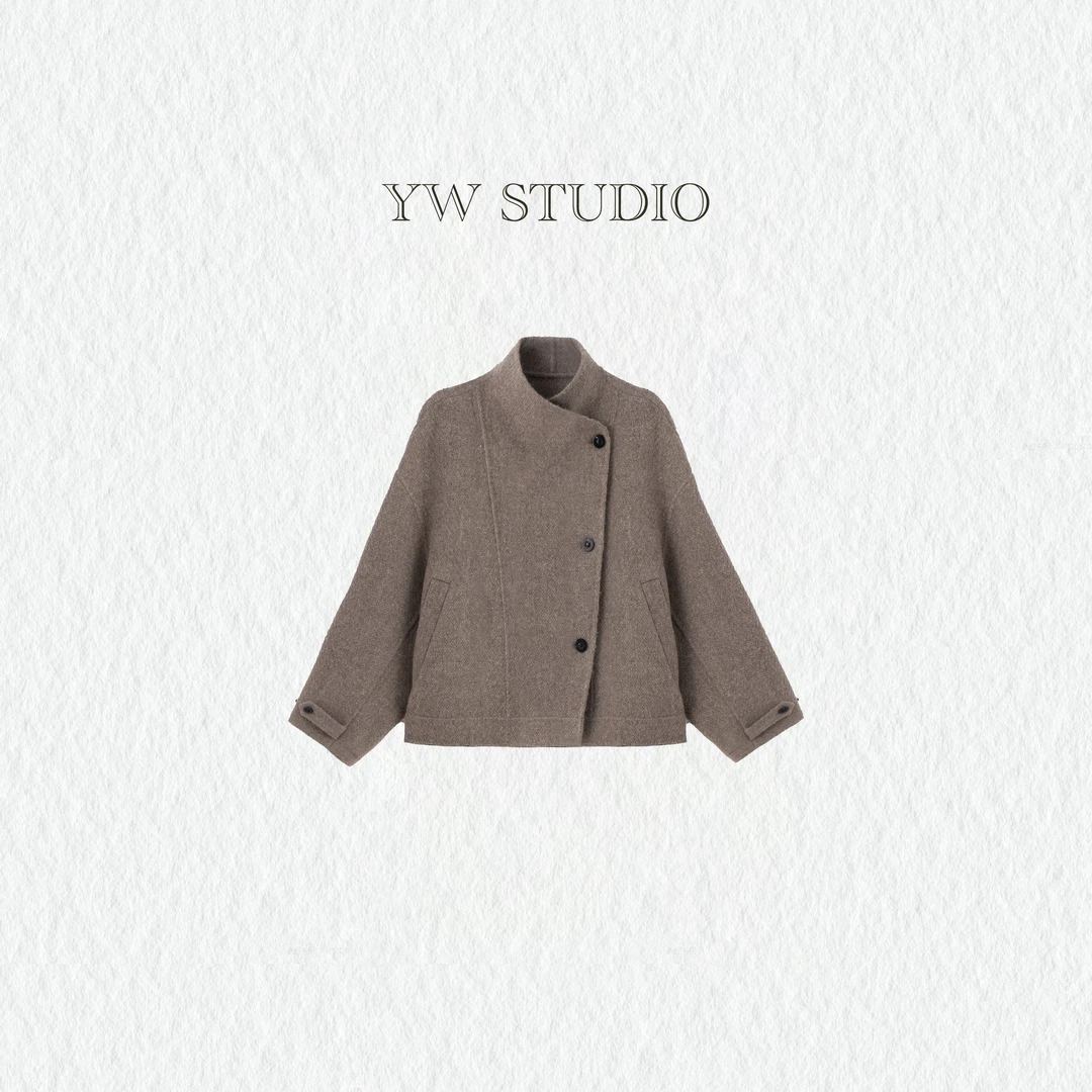 YW STUDIO"凌冬绮丽"韩系赫本风立领羊毛大衣高级感毛呢外套0809
