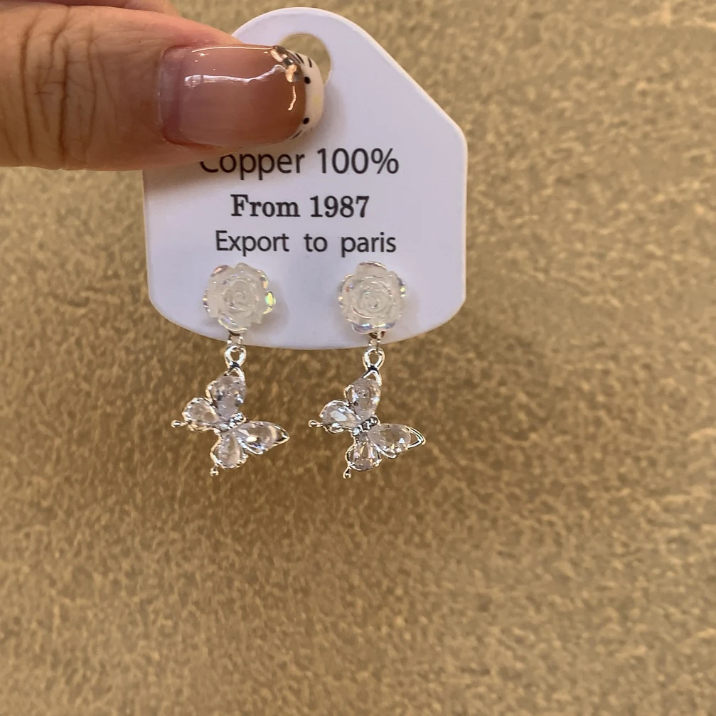 合金锆石耳饰 仙气蝴蝶耳环2025新款高级感森系适合夏天的耳饰