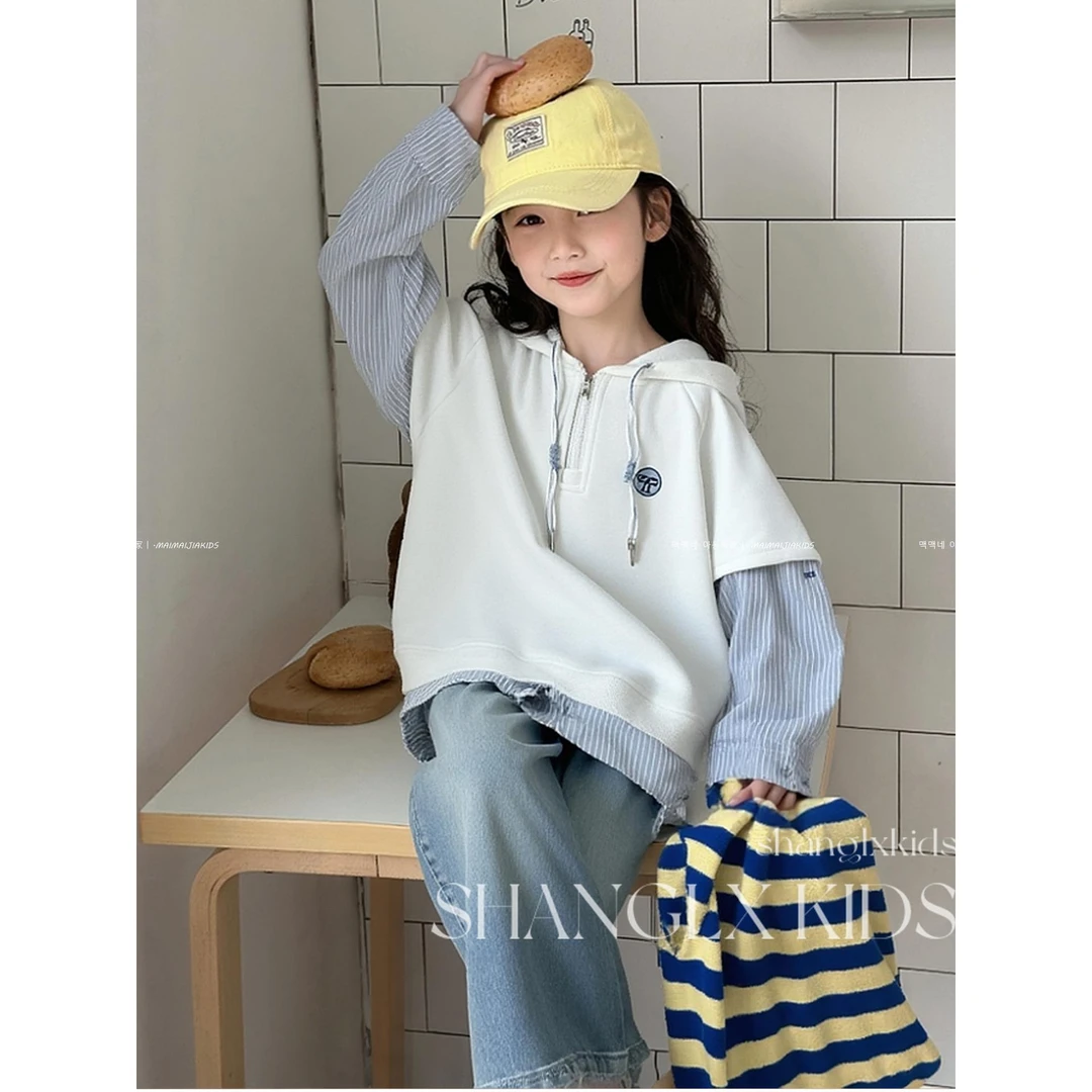 衣服女初中生女童独特超好看假两件卫衣2025秋季新款儿童秋装上衣