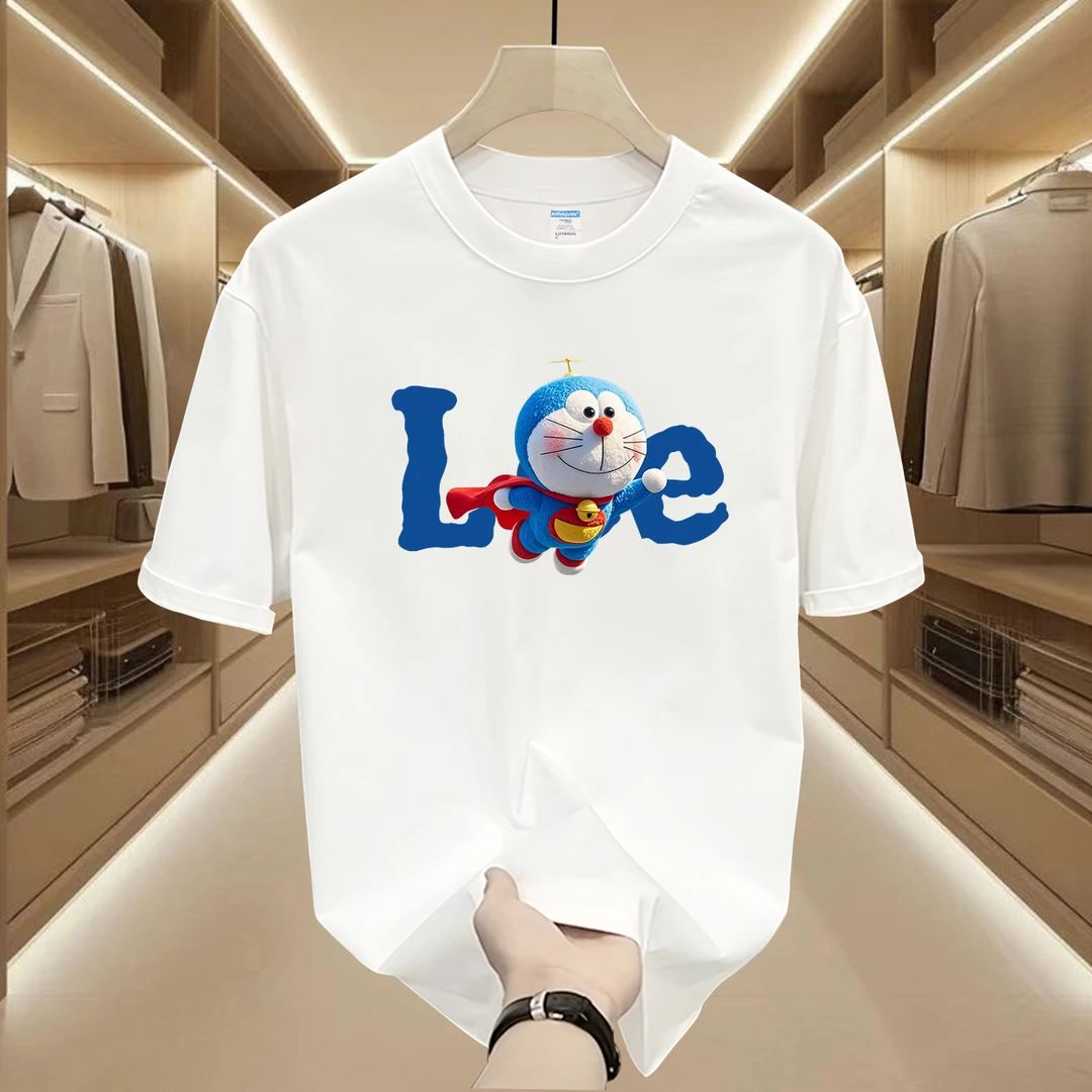 美式潮牌纯棉T恤机器猫上衣夏季男女打底衫百搭ins圆领休闲短袖