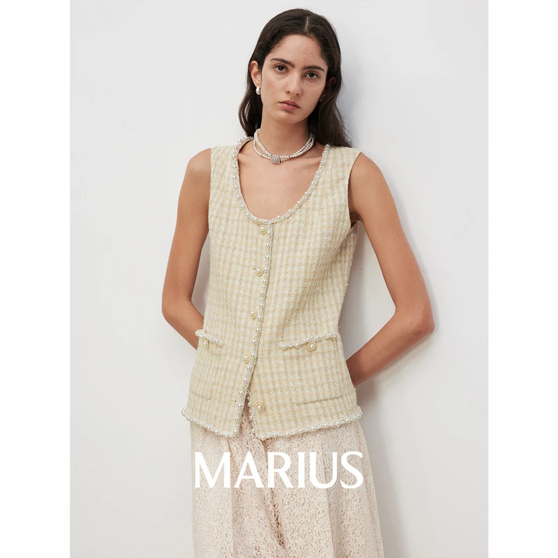 MARIUS“英伦庄园”英国進口原创粗花呢人鱼泪重工织带小香马甲