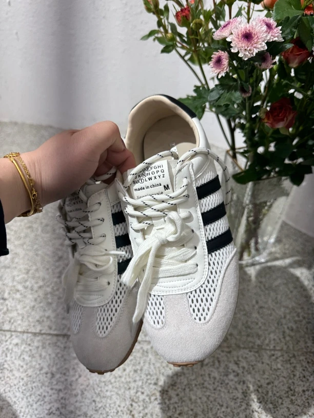 圆头德训鞋防滑系带时尚休闲鞋鞋子潮鞋夏季飞织百搭单鞋软底