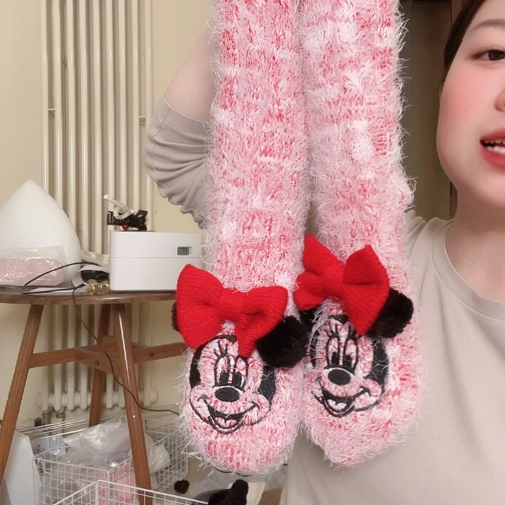 三醋酯纤维红色米妮地板袜821